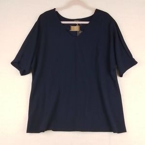 NWT Plus Size Cold Shoulder Blouse 3X‎ in Navy w/ Gold Neck Embellishment